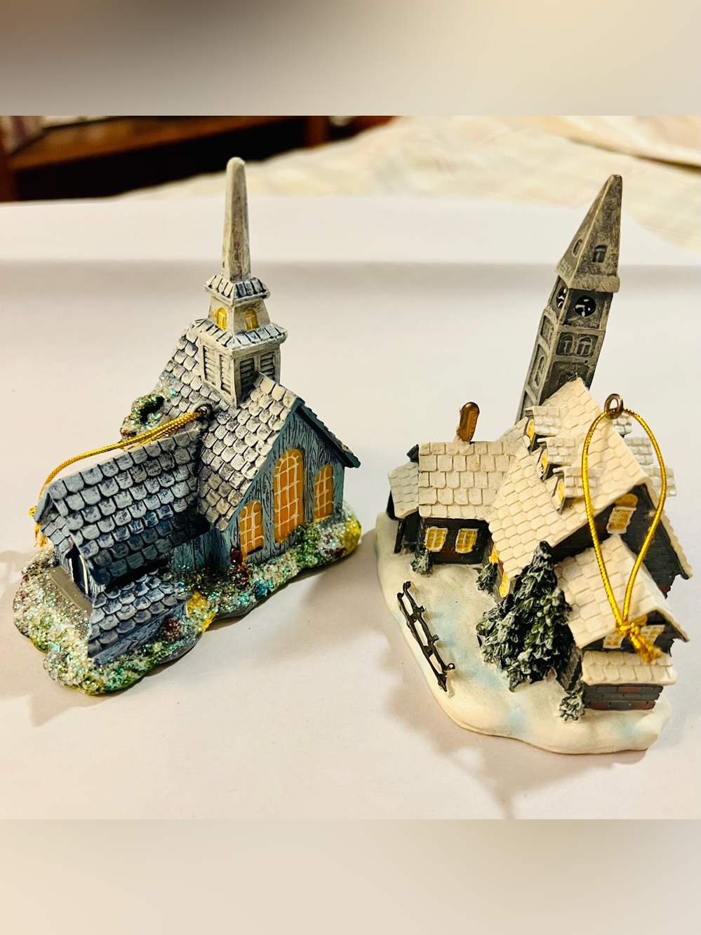 Thomas Kinkade, Vintage Moonlit Village Chapel, Forest Chapel, Ornaments Lot 2.